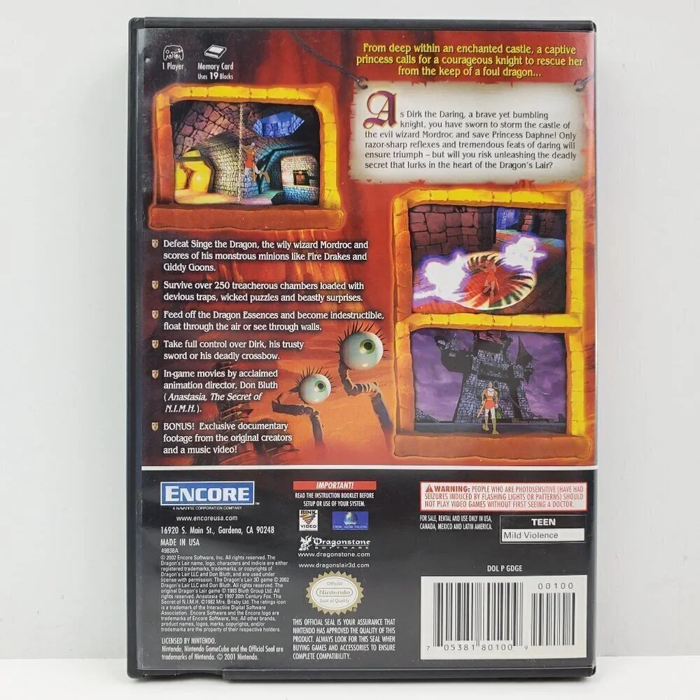 Dragon's Lair 3D Return To Nintendo GameCube Video Game w/ Manual Tested 2001